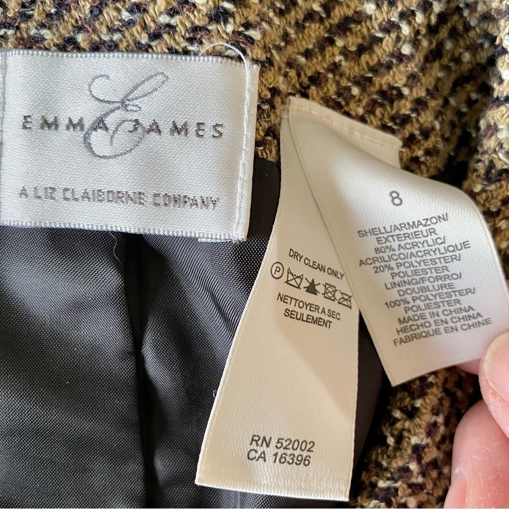EMMA & JAMES Liz Claiborne Tweed Skirt and Jacket Suit Tan Black Women Size 8 - Picture 16 of 16